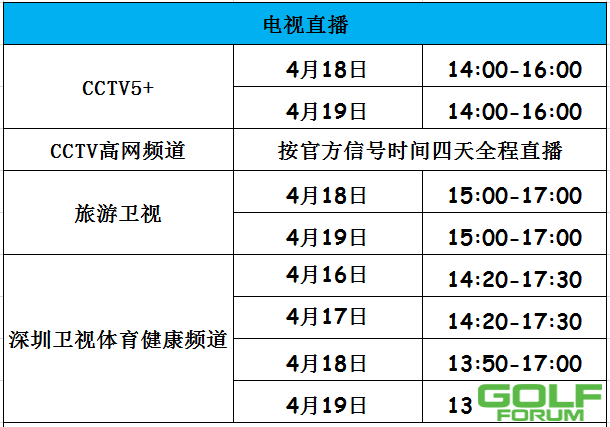 【公告】深圳国际赛电视、网络直播名单