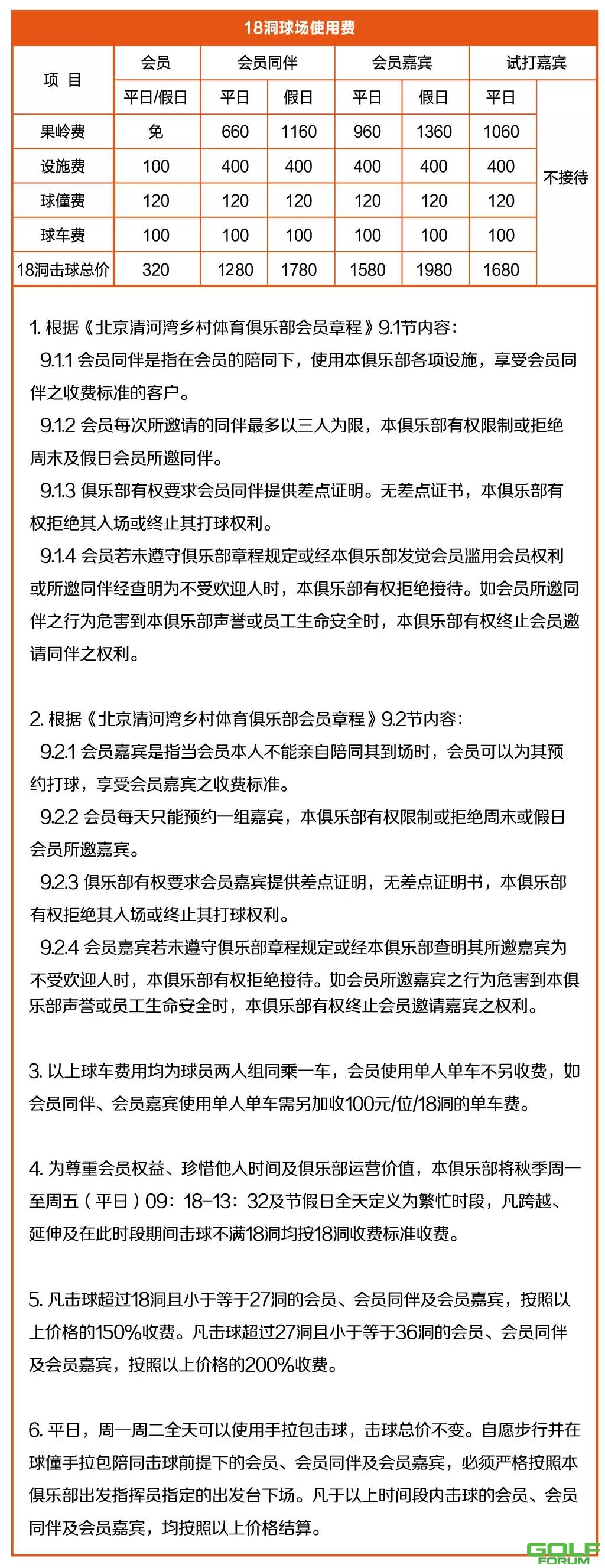 北京清河湾乡村体育俱乐部18洞收费标准