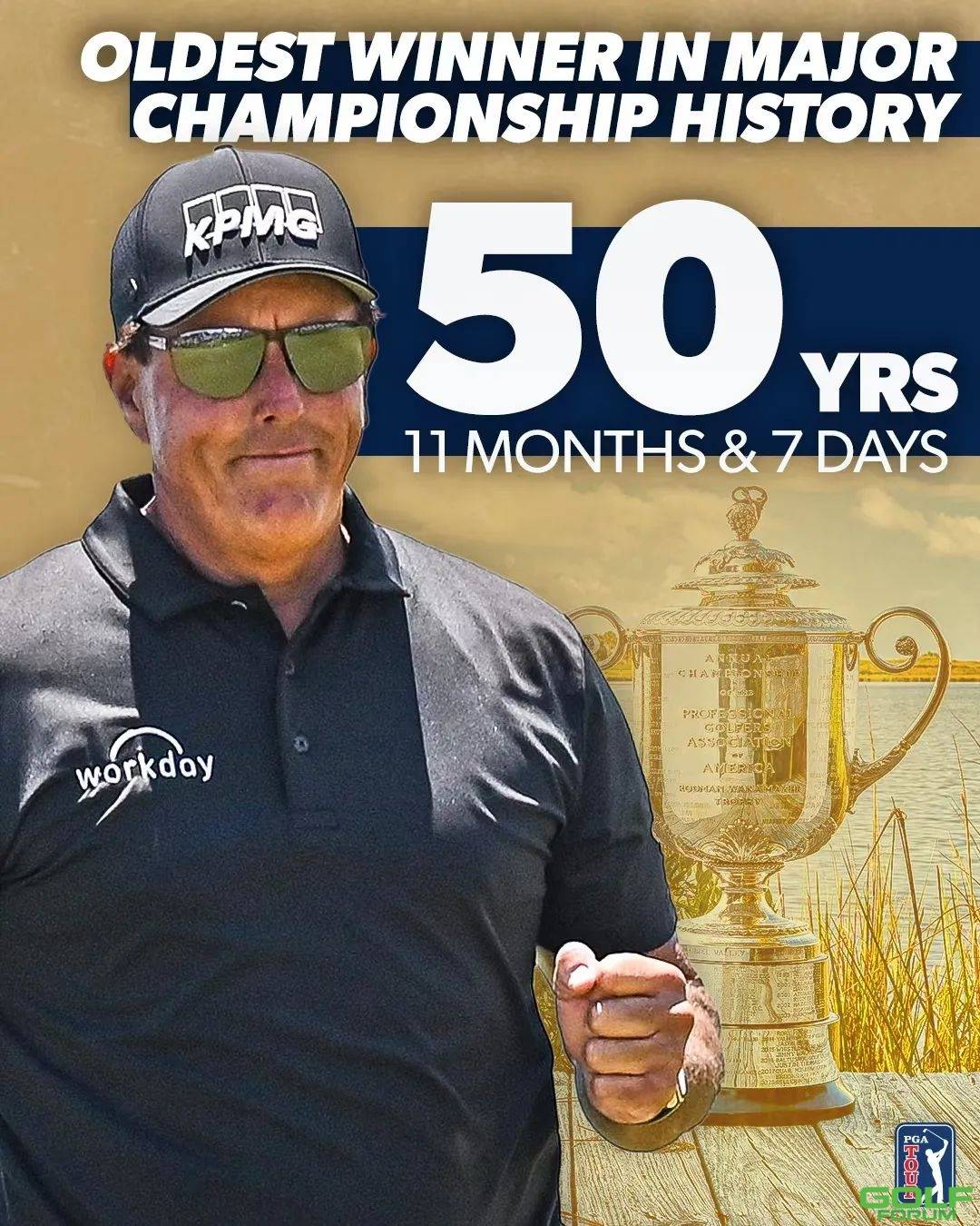 巡回赛|50岁米克尔森创纪录，PGA锦标赛捧杯！